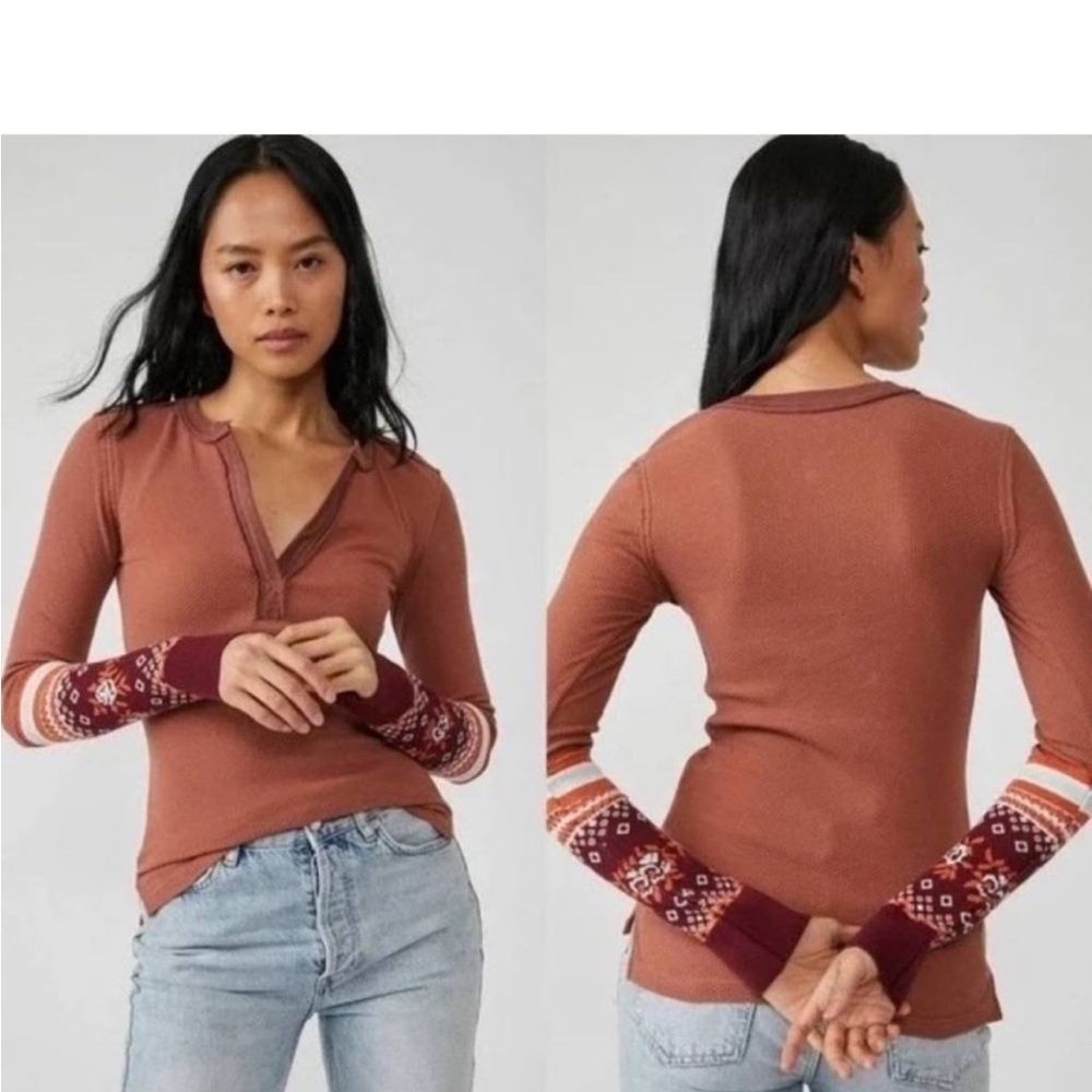 NWT Free People We The Free Mikah Layering Cuff Thermal in Autumn combo